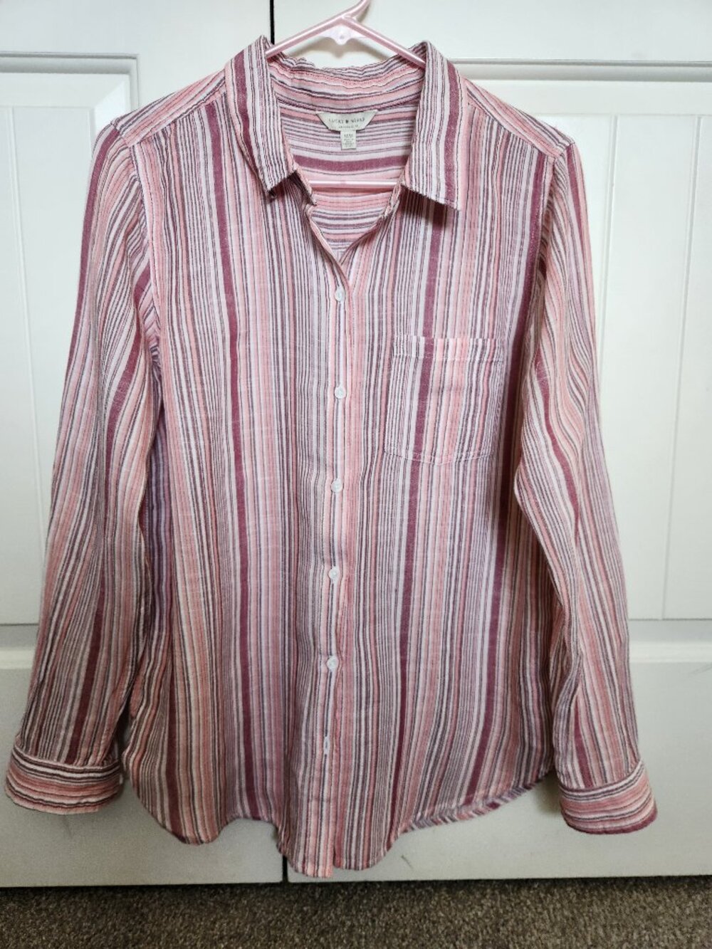 Lucky Brand Women's Pink Stripe Button Up Medium